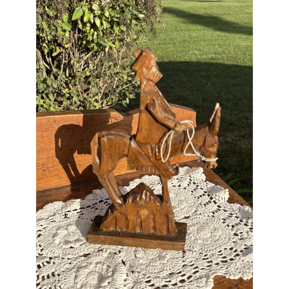 VTG Hand Carved Wooden Don Quixote on His Horse Rocinante Sculpture Folk Art 8"